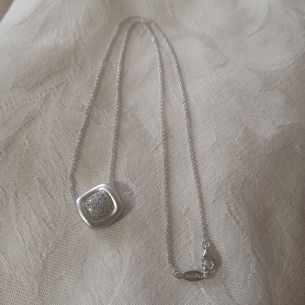 Gabriel & Co Square Necklace, White Sapphire, SS, 17 Inches - Picture 3 of 7